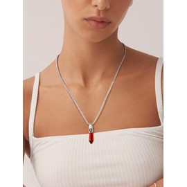 KeyStyle Healing Crystal Necklace with Synthetic Ruby, Women's July Birthstone Necklace Cubic Zirconia Anniversary Jewelry for Her Birthstone for Mother