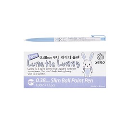ZEESOON Xeno Lunatic Lunny 0.38mm Slim Ball Point Pen Dozen Box 12 Pcs, Made in Korea (Blue 12pcs)