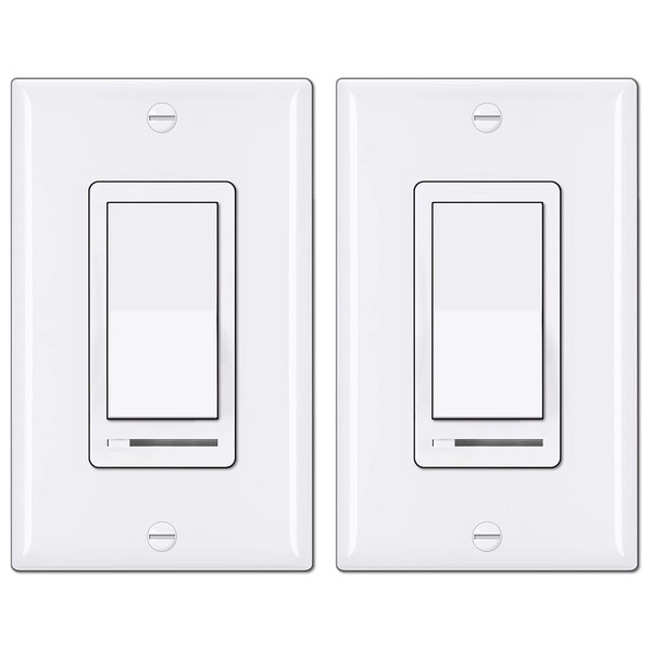 [2 Pack] BESTTEN Dimmer Light Switch, Universal Lighting Control, Single Pole or 3 Way, Compatible with LED Dimmable Lamp, CFL, Incandescent, Halogen Bulb, Decorative Wallplate Included, White