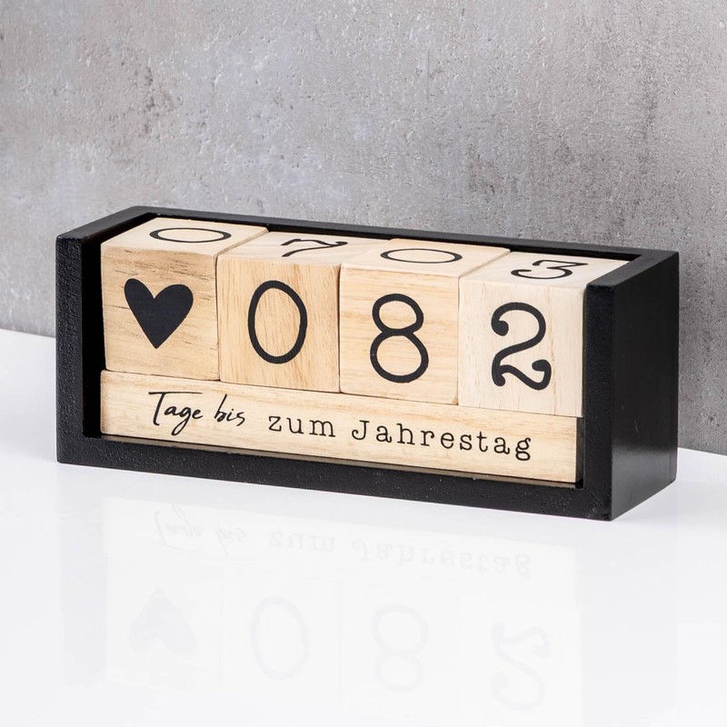 Würfel Countdown Kalender Holz Natur Schwarz Holzkalender Tischkalender Themenleiste Tageszähler