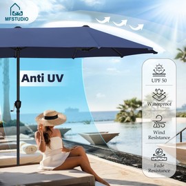 MFSTUDIO 13ft Outdoor Patio Umbrella, Double Sided Large Rectangular Umbrella Market Table Twin Triple Rectangle Umbrellas with Crank Handle for Outside Picnic Backyard Deck Pool (no base)