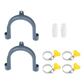 Mewutal 2PCS U-Bend Drain Hose Guide Grey Washing Machine Discharge Hose Holder Clip Drain Hose Hooks for Washer Dryer Drain Pipe, with 2PCS Extension Adapter and 4PCS Hose Clamps (Dia.: 20mm/0.79")