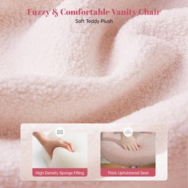 DurayLoly Vanity Chair with Wheels Pink,Cute Vanity Chair with Back,Ultra-Plush Fleece Cute Desk Chair, Small Office Chair Height Adjustable,for Make-up Room,Bedroom