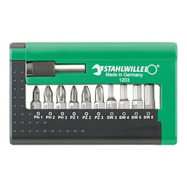 STAHLWILLE Bit Set 1203 l 11-Piece Bit Set, 1/4 Inch Magnetic Bit Holder, Torx Hexagon Socket and Phillips (PH, PZ) Bits for Cordless Screwdrivers and Impact Wrenches