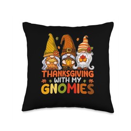 Turkey Meat Pilgrim Costume Thanksgiving Shirt Thanksgiving with My Gnomies Funny Autumn Fall Gnome Lover Throw Pillow, 16x16, Multicolor