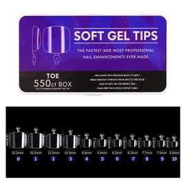Cycullinyt Clear Toe Nail Tips, 550PCS Full Cover Clear Soft Gel Tips, 11 Sizes Toe False Nail Tips for Acrylic Nails Extension with Box Salon at Home