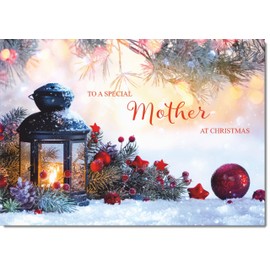 doodlecards Mother Christmas Card Festive Lamp Medium Size Christmas Card for Mother with Plain Envelope