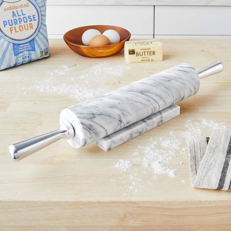 Fox Run 8648 Marble Rolling Pin and Base with Aluminum