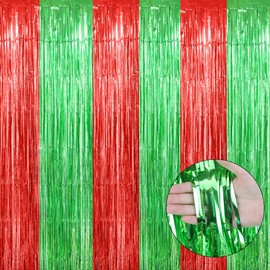Backdrop Green Foil Fringe Backdrop for Parties Curtain Tinsel Curtain Backdrop Red Foil Fringe Curtains Backdrop Streamer Backdrop Party Decorations for Birthday Christmas Backdrop Party Supplies