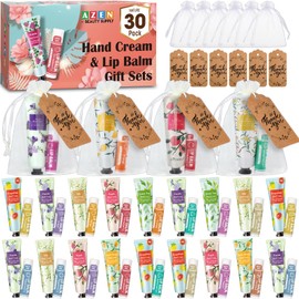 AZEN 30 juegos de regalos a granel, crema de manos y bálsamo labial a granel con bolsa de organza tarjeta de agradecimiento, regalos de boda para baby