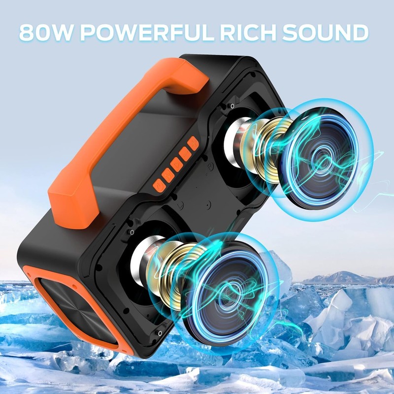 BUGANI Bluetooth Speaker, 80W Powerful Portable Wireless Speaker IPX7 Waterproof,