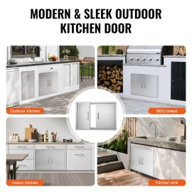 30W X 21H Inch Double Stainless Steel Flush Mount BBQ Access Door for Outdoor Kitchen Wall Vertical Door Handles Accessoriescolor: Silver Color, size: Size 30.5 x 21 inches