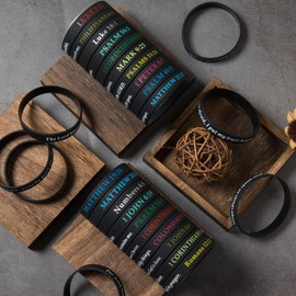 QEERBSIN Bible Verses Bracelets Christmas Religious Silicone Bracelets Rubber Bible Verses Wristbands Inspirational Silicone Wristbands Stretch Unisex Wristbands for Men Women Teens Party