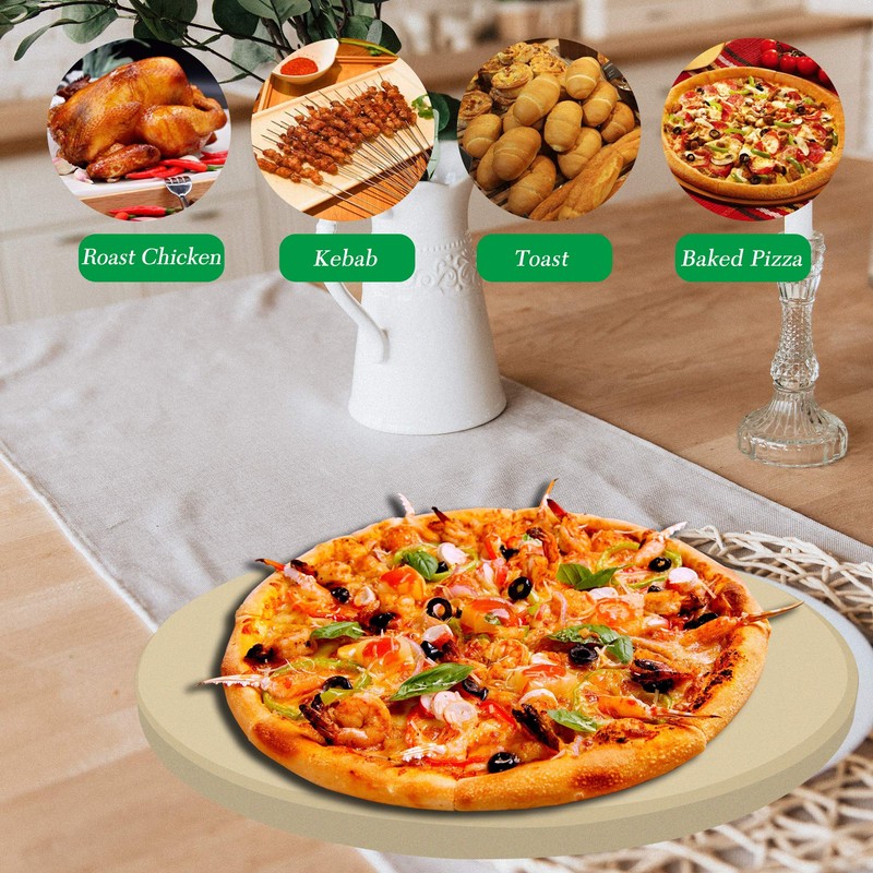 VIKEYHOME Round Pizza Stone, Heavy Duty Cordierite Pizza Grilling Stone,