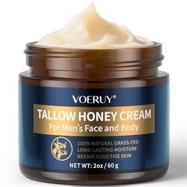 Crema hidratante facial para hombre, antienvejecimiento y arrugas para hombres con bálsamo de sarga y miel cruda, hidratante natural de sarga alimentada con pasto para cara, cuidado facial de la piel y loción para ojos, día y noche, 2 onzas