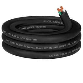 12/3 Wire 12AWG SJOOW Cable,12 Gauge SJOOW Portable Power Cable Cord 3 Conductor 300V 12/3 12 Gauge Electric Wire for NEMA 14-20 AMP EV Car Battery Charger,Motor Lead,LED Light,RV Outlet Box-15FT