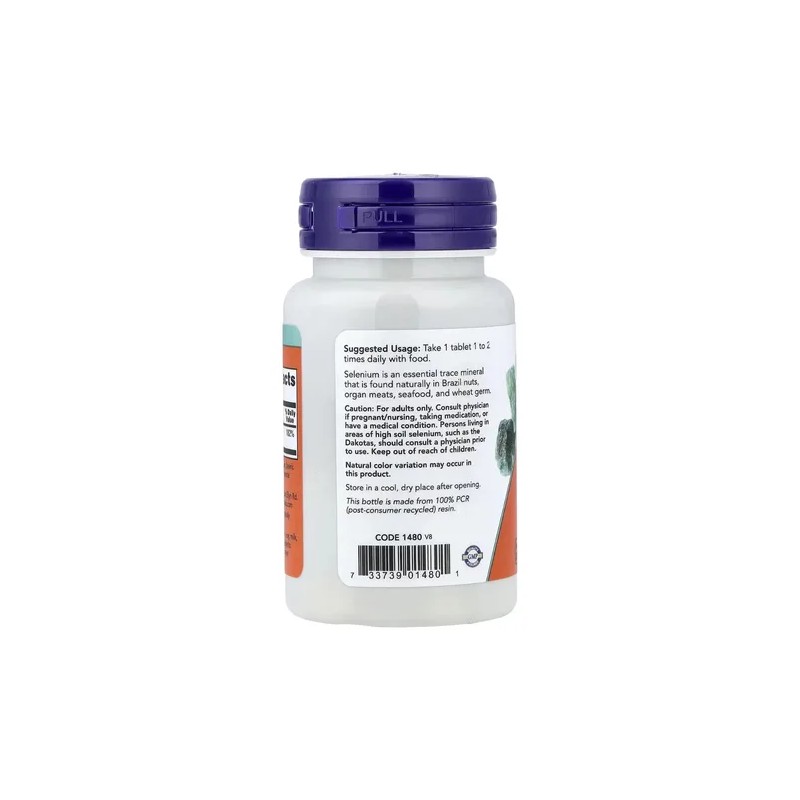 Selenio NOW Minerales Esenciales SELENIUM 100mcg en tabletas Sin sabor