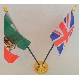 Iran Old Persian Iranian Union Jack 2 Flag Friendship Desktop Table Centrepiece Flag Flags With Gold Base Ideal For Party Conferences Office Display