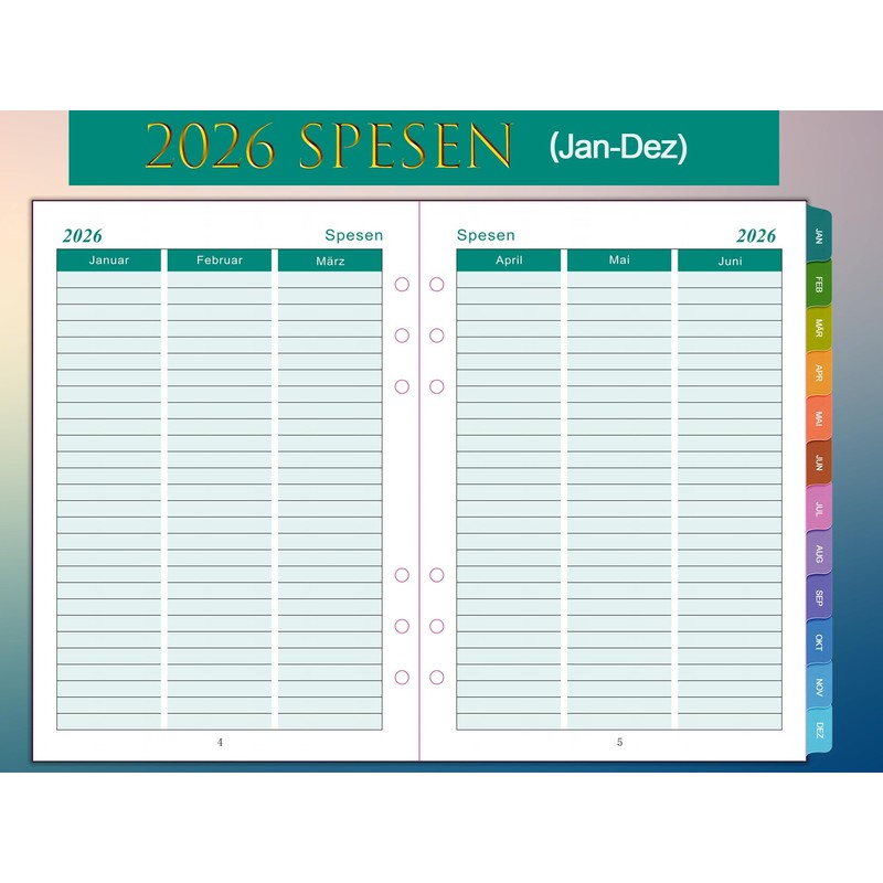 2026 Weekly Planner Insert A5 6 Holes German 1 Week