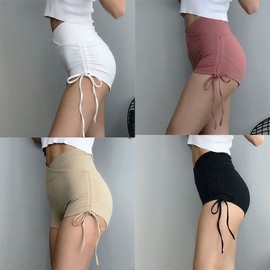 2023 New Double-Sided Drawstring Lace Yoga String Shorts - Butt-Lifting Slimming L/Black 5ea