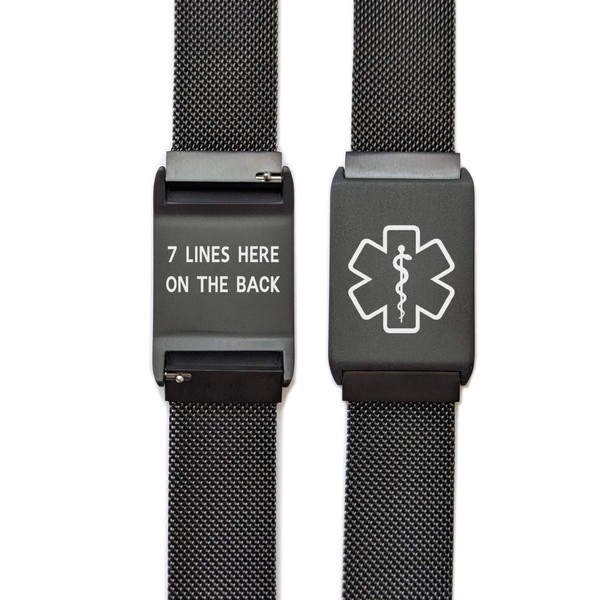 Medical Alert ID Bracelet, Adjustable 6"- 8.5" Magnetic Mesh Band,