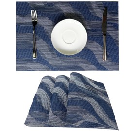 WAZAIGUR Place Mats Indoor Set of 4 Winding Rivers Wavy Streak Pattern Woven Vinyl Washable Wipeable Easy to Clean Placemats Kitchen Dining Table Mats, Blue