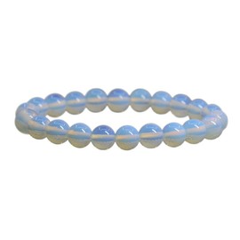 Justinstones Synthetic Opalite Moonstone Glass 8mm Round Beads Stretch Bracelet 7 Inch Unisex