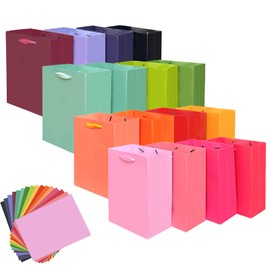 qiqee 16PCS 16 Colors Mini Gift Bags with Tissue Paper Handles 6.3"x4.7"x2.4" Small Size Present Party Favor Bags（ 48pcs Tissue Paper ）