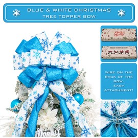 Hismir - Lazo de Navidad para árbol de Navidad, 53 x 13 pulgadas, lazo grande con purpurina y cinta estampada, lazos decorativos para árbol de Navidad, corona, puerta, festival, decoración del hogar