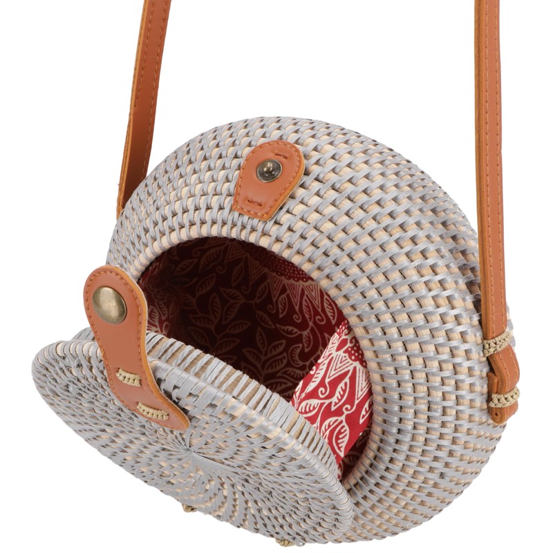 GURU SHOP Braided Handbag, Basket Bag, Rattan Bag, Round Balit