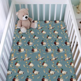 Vintage Duck Hunting Baby Crib Sheets for Girl Boy 52"x28" Mallard Ducks Feathers Soft Breathable Crib Mattress Covers Wild Bird Animal Nursery Baby Bed Sheets Fits Standard Crib and Toddler Mattress