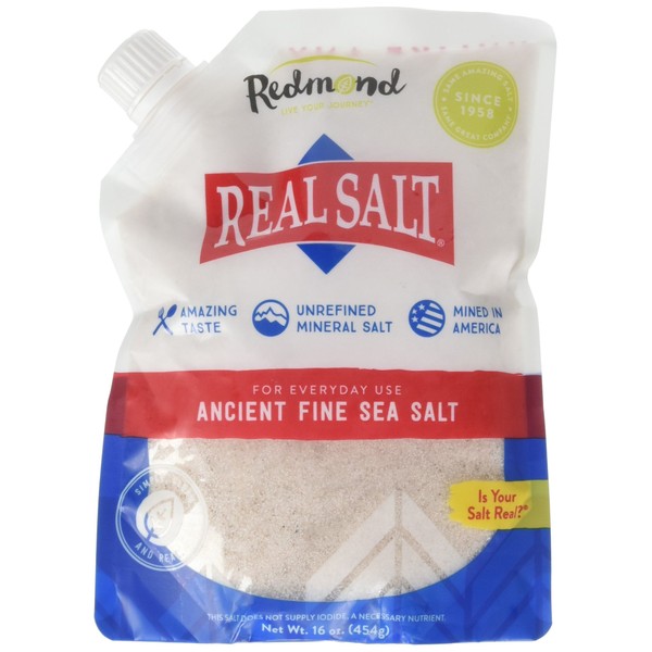Redmond Real Salt - Ancient Fine Sea Salt, Unrefined Mineral Salt, 16 Ounce Pouch (1 Pack)