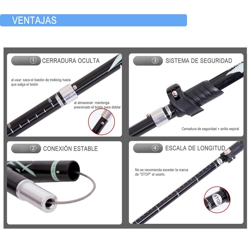 DQST Baston Trekking Plegables 130cm, Baston de Senderismo para Caminar
