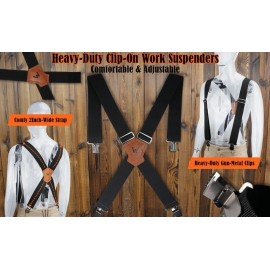 WELKINLAND 2 Inch Wide Clip-On Heavy-Duty Work Suspenders - Black - NIB