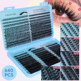 Lash Extension Kit - 640 Pcs Individual Lashes 8-16mm D Curl DIY Clusters Eyelashes 30D 40D 60D 80D 100D with Lash Bond and Seal, Tweezer & Brush, Natural Look, Easy At-Home Application