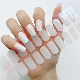NEWSPIED Gel Nail Stickers- 20 Pcs Nude White Gel Nails Strips Self-Adhesive Nail Wraps Full Glossy Stick on Nails Ombre Nail Polish Strips No Uv Light Needed Salon Quality Easy to Use and Remove
