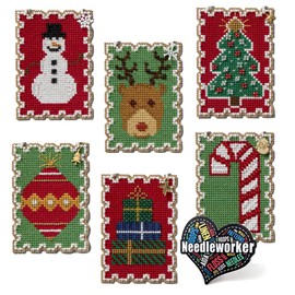 Holiday Stamps Charmed Ornament Beaded Cross Stitch Kits, Set of 6 - Mill Hill Ornament Kits 2024 - Plus Decorative 'Needleworker' Sticker