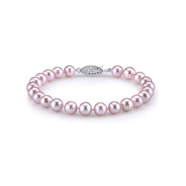 The Pearl Source 14K Gold 7-8mm AAA Quality Round Pink Freshwater Cultured Pearl Bracelet for Women