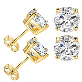 Yumay 9CT Gold 2 Pairs Stud Earrings with White Crystal for Women/Girls.