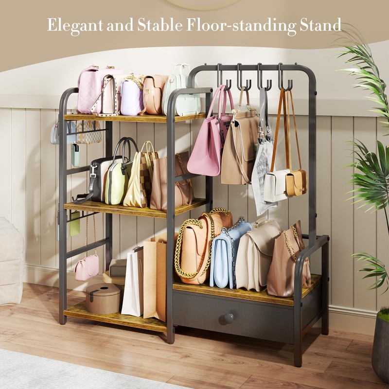 Purse Organizer for Closet, with Bottom Drawer, Extra Large Capacity