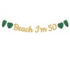 Beach I'm 50 Banner, Gold Glitter Summer 50th Birthday Decor,