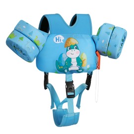 MoKo 13-20-30lbs Toddler Floaties Arm Floaties, Toddler Swim Vest Cartoon Swim Arm Band for Kids with Crotch Strap Pool Float Vests Sleeves Shoulder Straps Learn to Swim, Light Blue & Dinaosaur