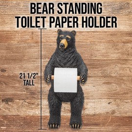 Bear Toilet Paper Holder | Hand-Painted Polyresin Sculpture | Holds Standard Toilet Paper Roll | Cabin or Lodge Bathroom Décor | 21 1/2" Overall Height