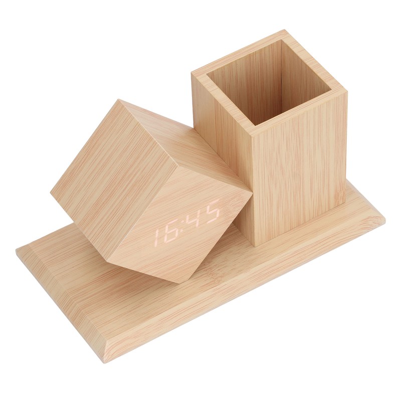 Pen Holder Clock Voice Control HD LED Display USB Battery