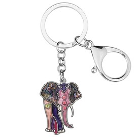 BONSNY Enamel Metal Chain Jungle Elephant Key Chains For Women Car Purse Handbag Charms (Mauve)