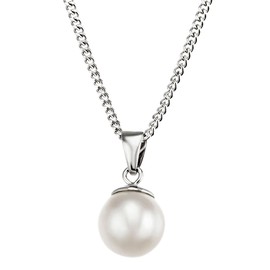 Goldmaid Women's Necklace with Pendant 925 Silver Rhodium-Plated Freshwater Cultured Pearl White 45 cm Jewellery, Sterling Silver, Freshwater cultured pearl