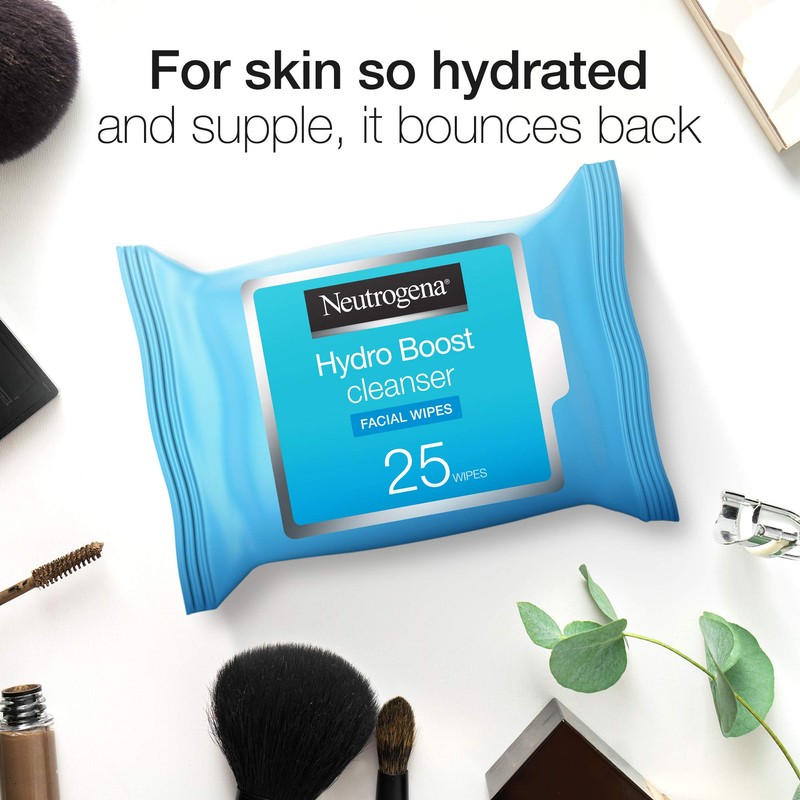 Neutrogena Hydro Boost Cleansing Facial Wipes, Blue, 25 Count, (Pack