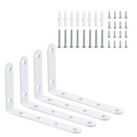 HOME MASTER HARDWARE Corner Brace White L Shelf Brackets Heavy Duty L Shelf Bracket, 5x3 Inch Joint Angle Bracket for Shelves Wood Furniture Frame with Screws(4 Pack )