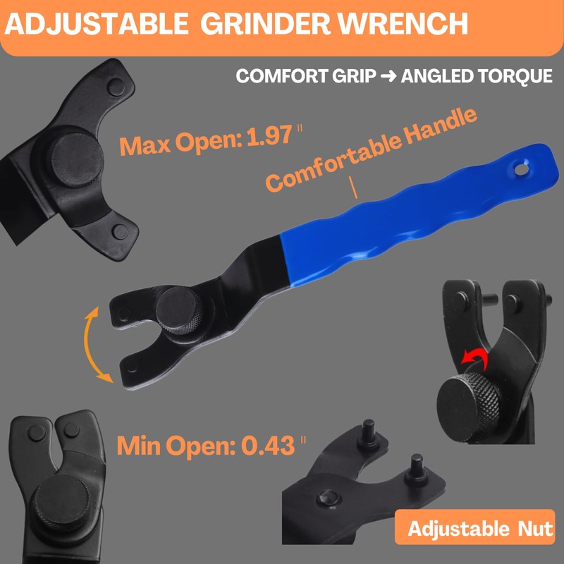 HOBEREROK Angle Grinder Wrench,Universal Adjustable & Nut Kit (5PCS) –