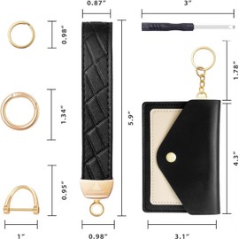 Leather Wrist Keychain for Car Keys, 3 Key Rings & D Ring Design, Slim Wallet Wristlet, Convenient Accessory for Daily Use (Black)